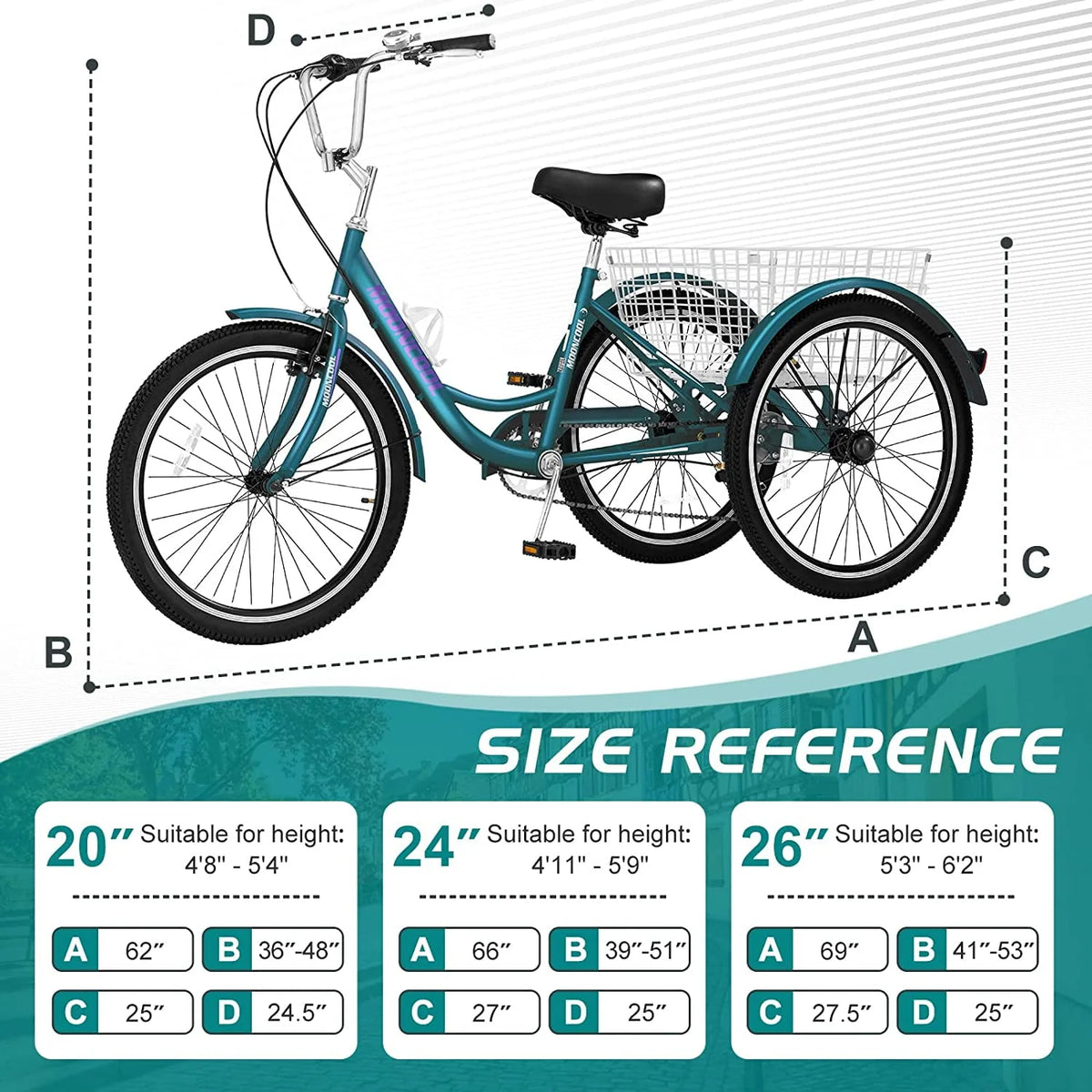 20/24/26 inch 7 Speed Adult Tricycles with Big Basket Z83076