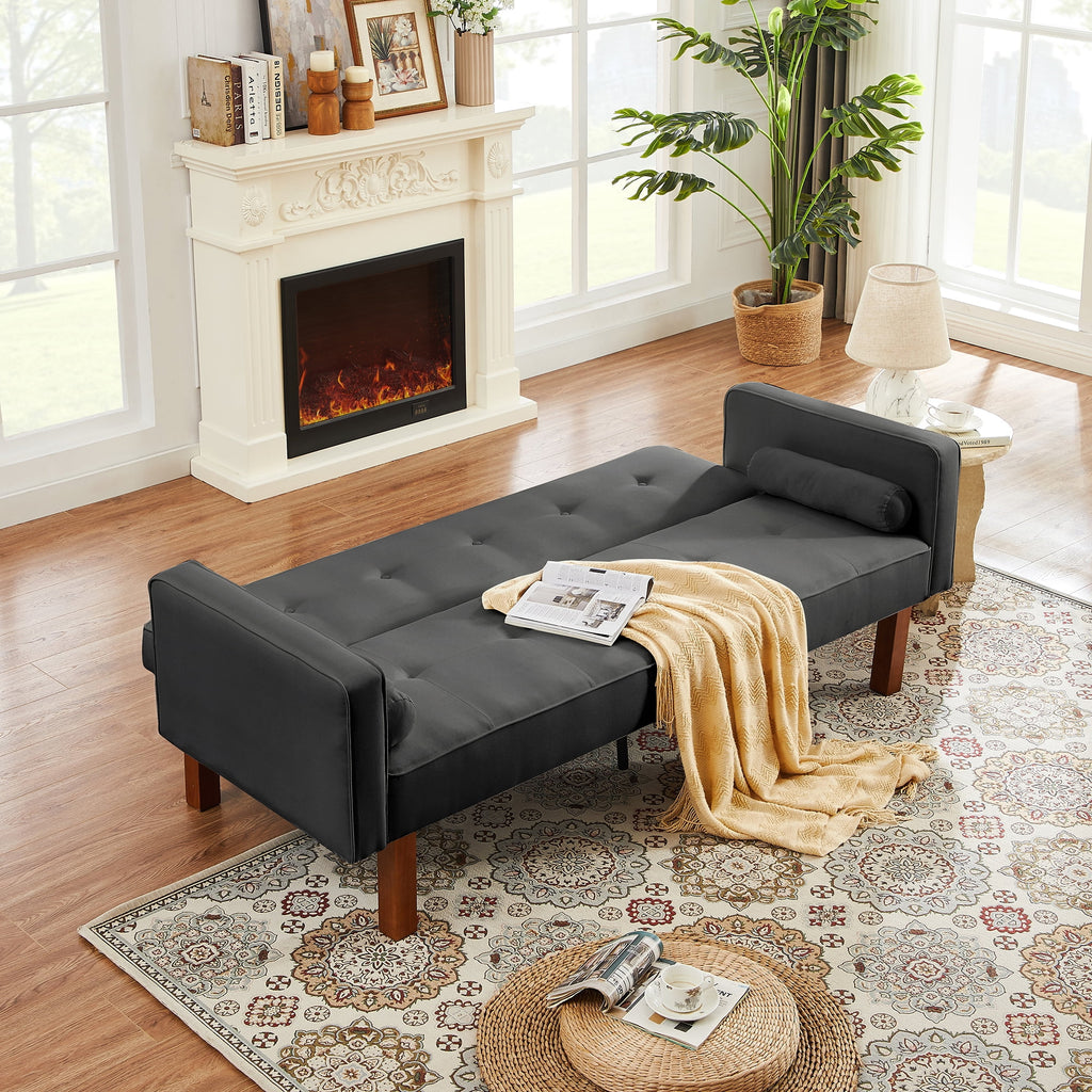 Grey Linen Futon Sofa Bed S9673