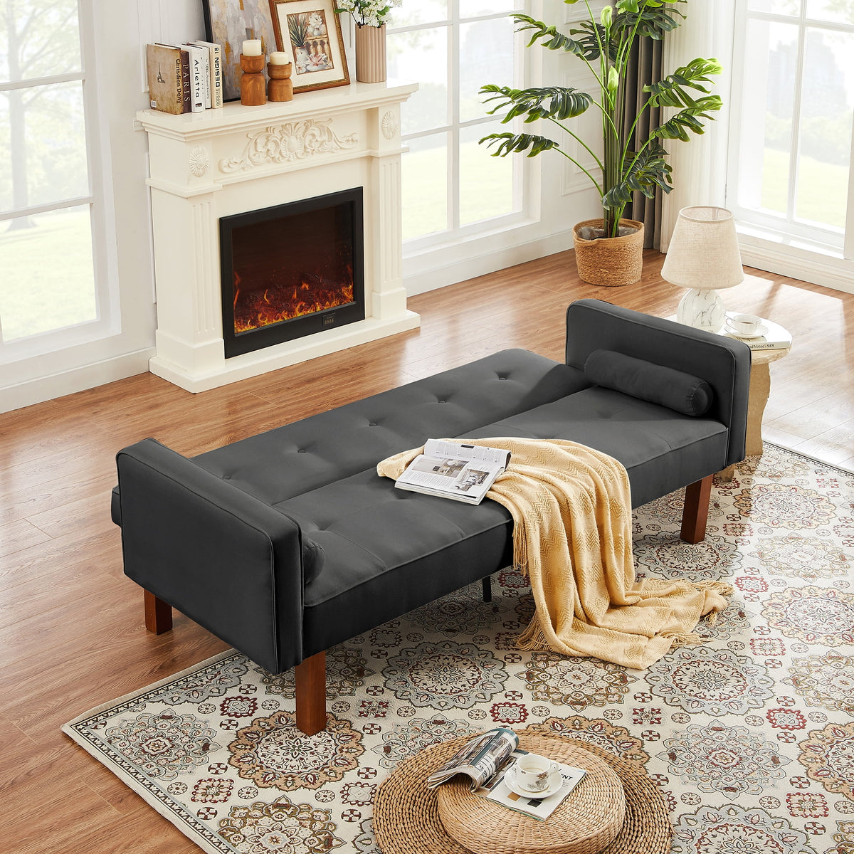Grey Linen Futon Sofa Bed S9673