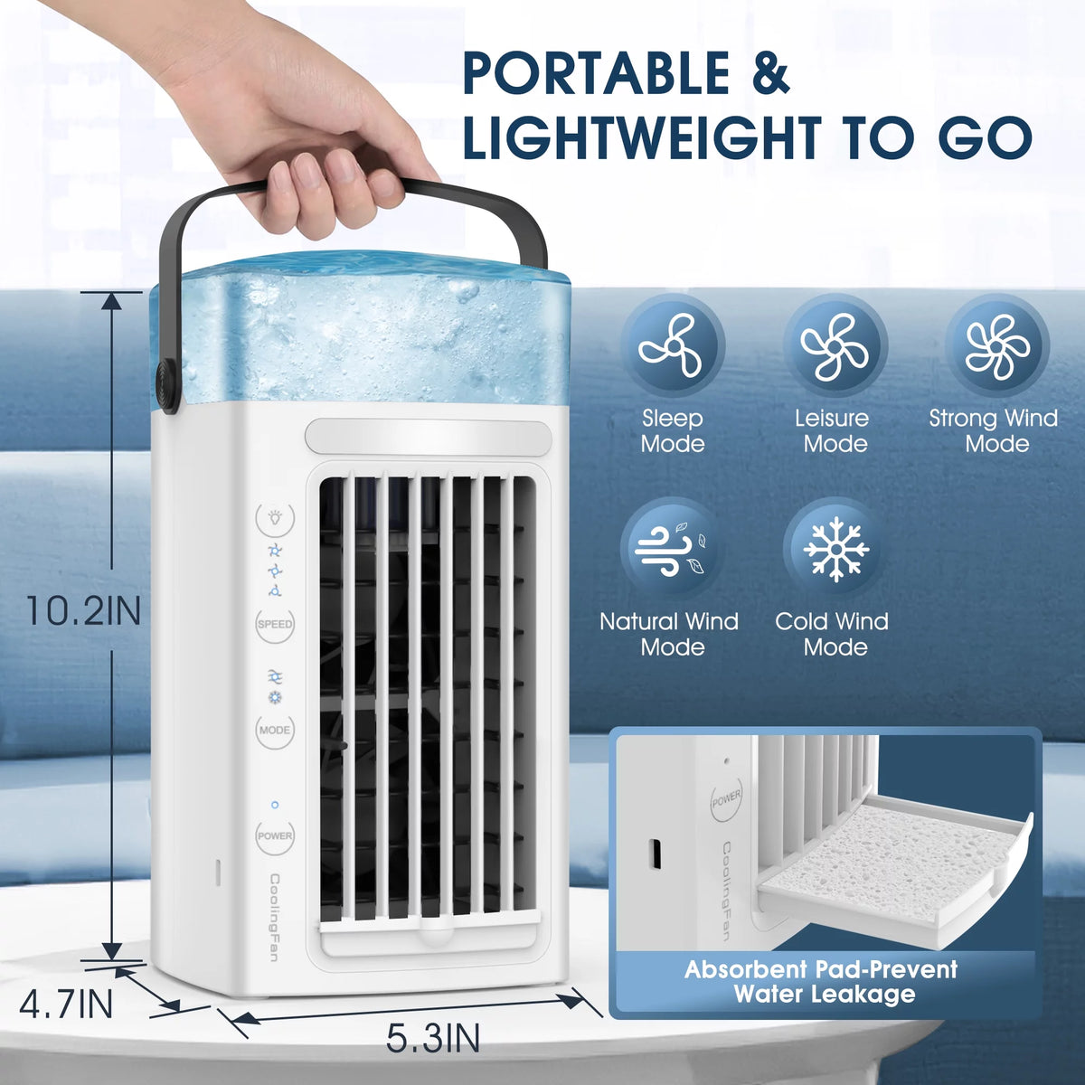 Portable Air Conditioner Desk Fan Humidifier 3 Speeds LED Light G9663