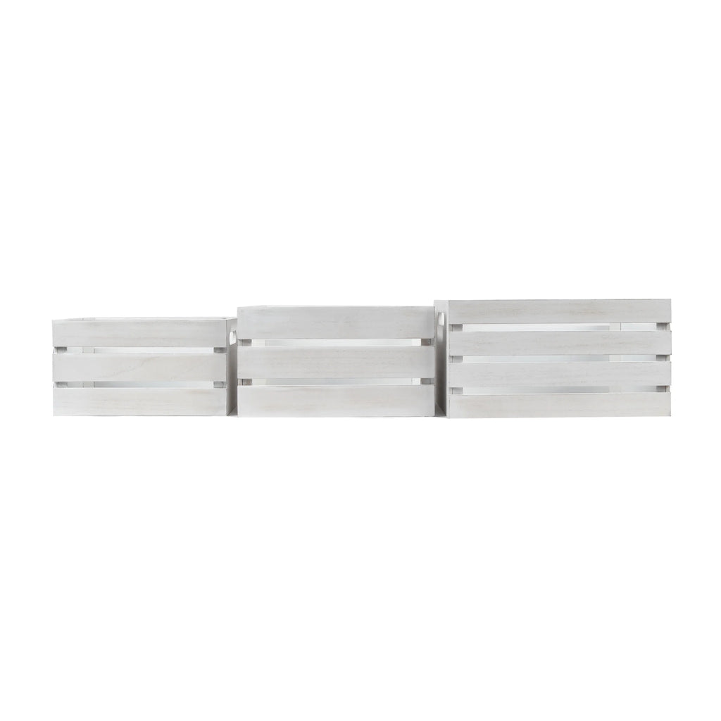 Rustic Whitewashed Nesting Storage Crates, Set of Three E954244