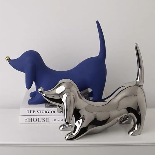 Ceramic Dachshund Dog Figurine 28x22cm Silver Y927253