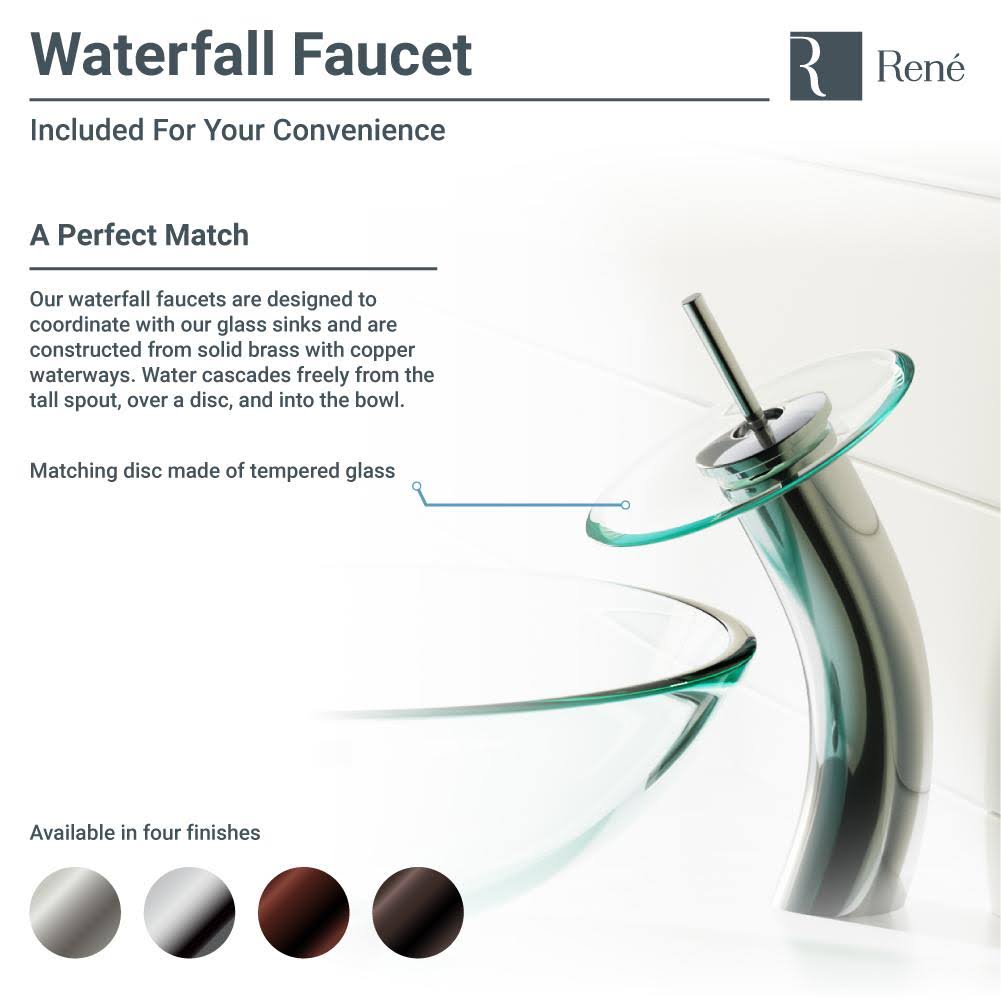 Glass Vessel Sink with Chrome Waterfall Faucet T234