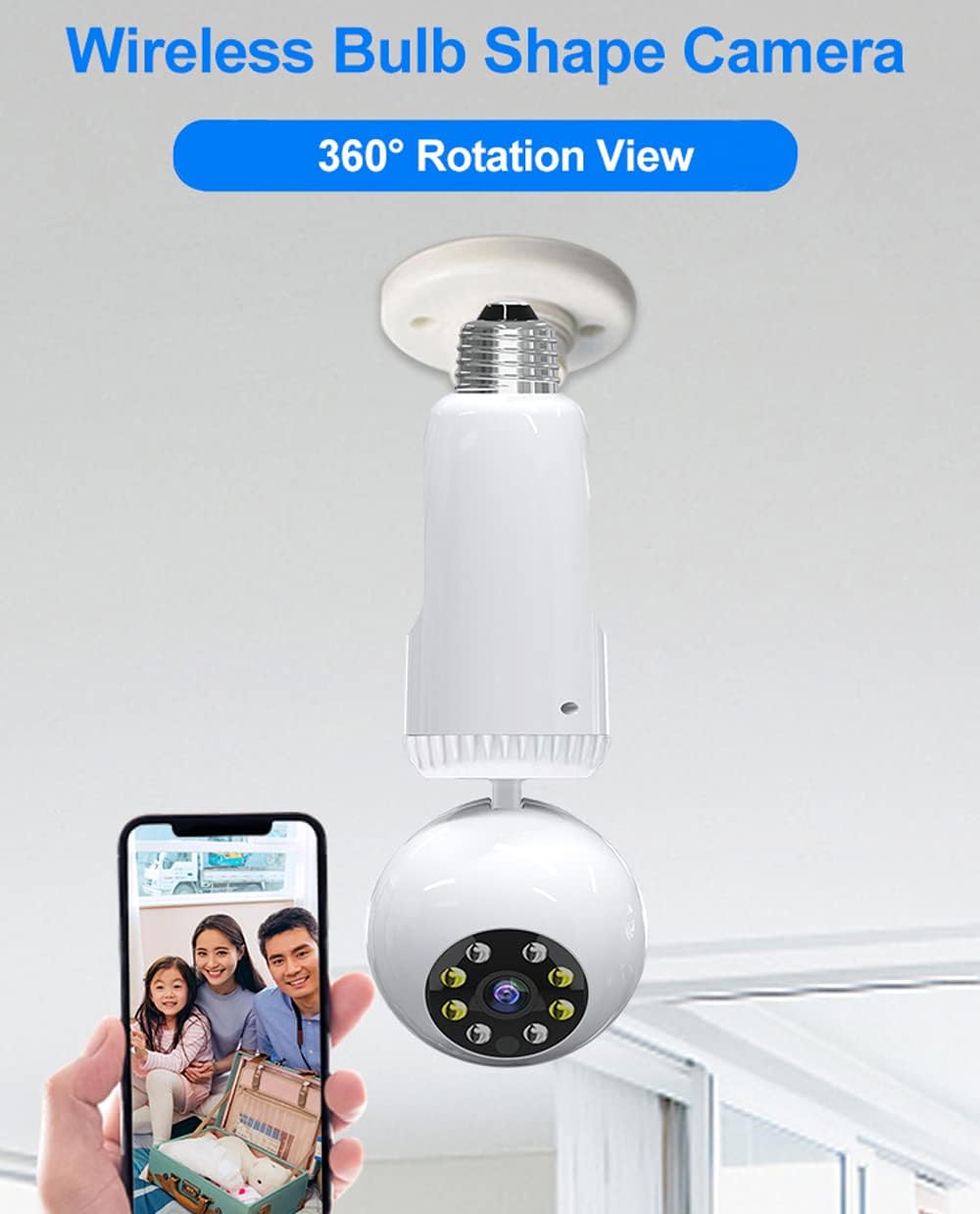 2MP 1080P Wireless Lightbulb Powered PTZ Security Camera with E27 Bulb Connector, Pack of 2 I44126