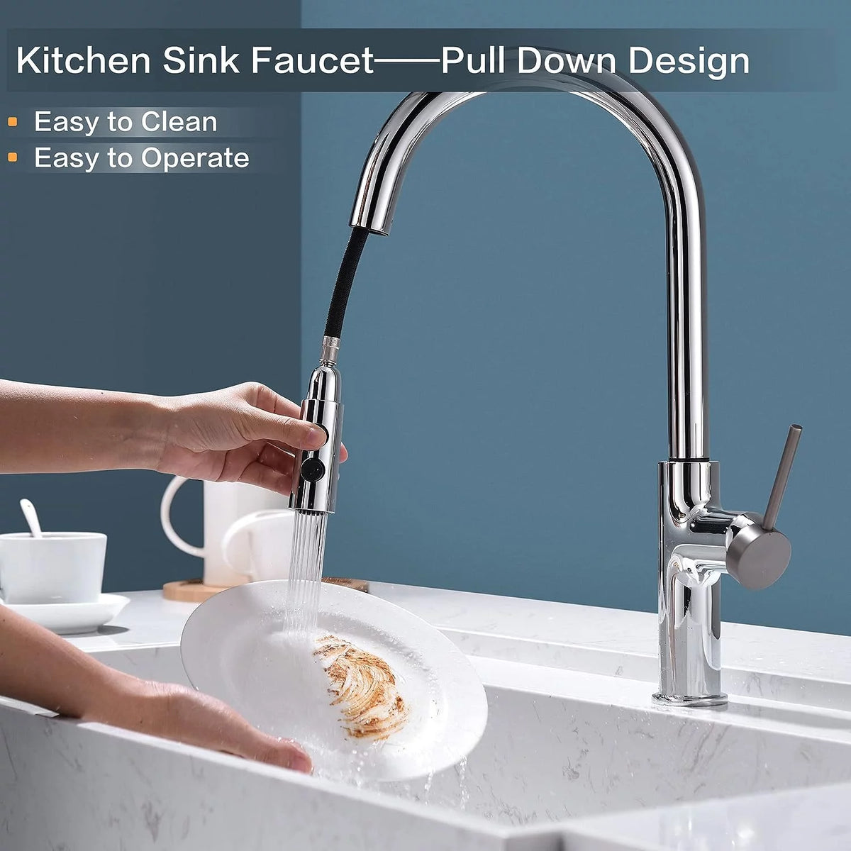Chrome Pull Down Sprayer Kitchen Faucet I46434
