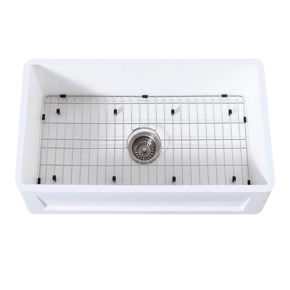 30 In. Farmhouse Kitchen Sink with Strainer and Grid J69618