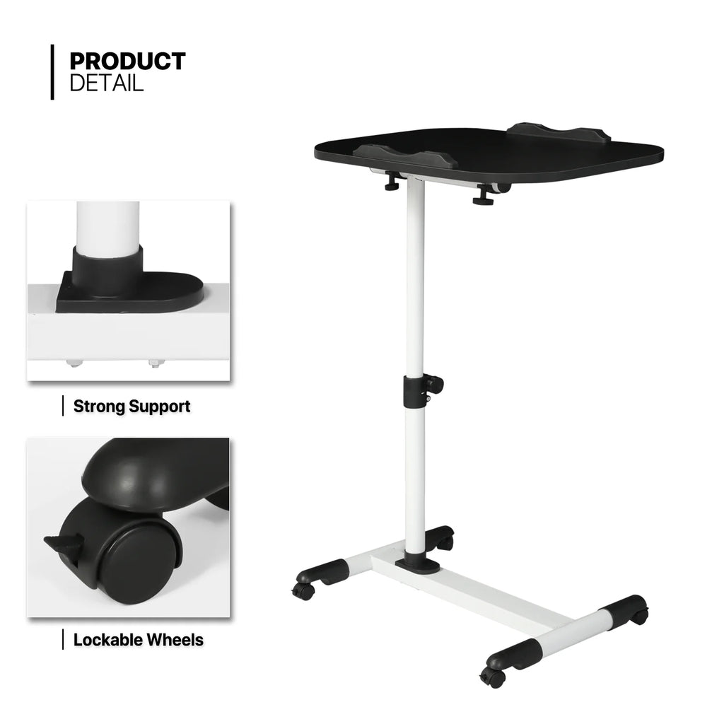 White Height Adjustable Mobile Computer Desk with Casters K687985