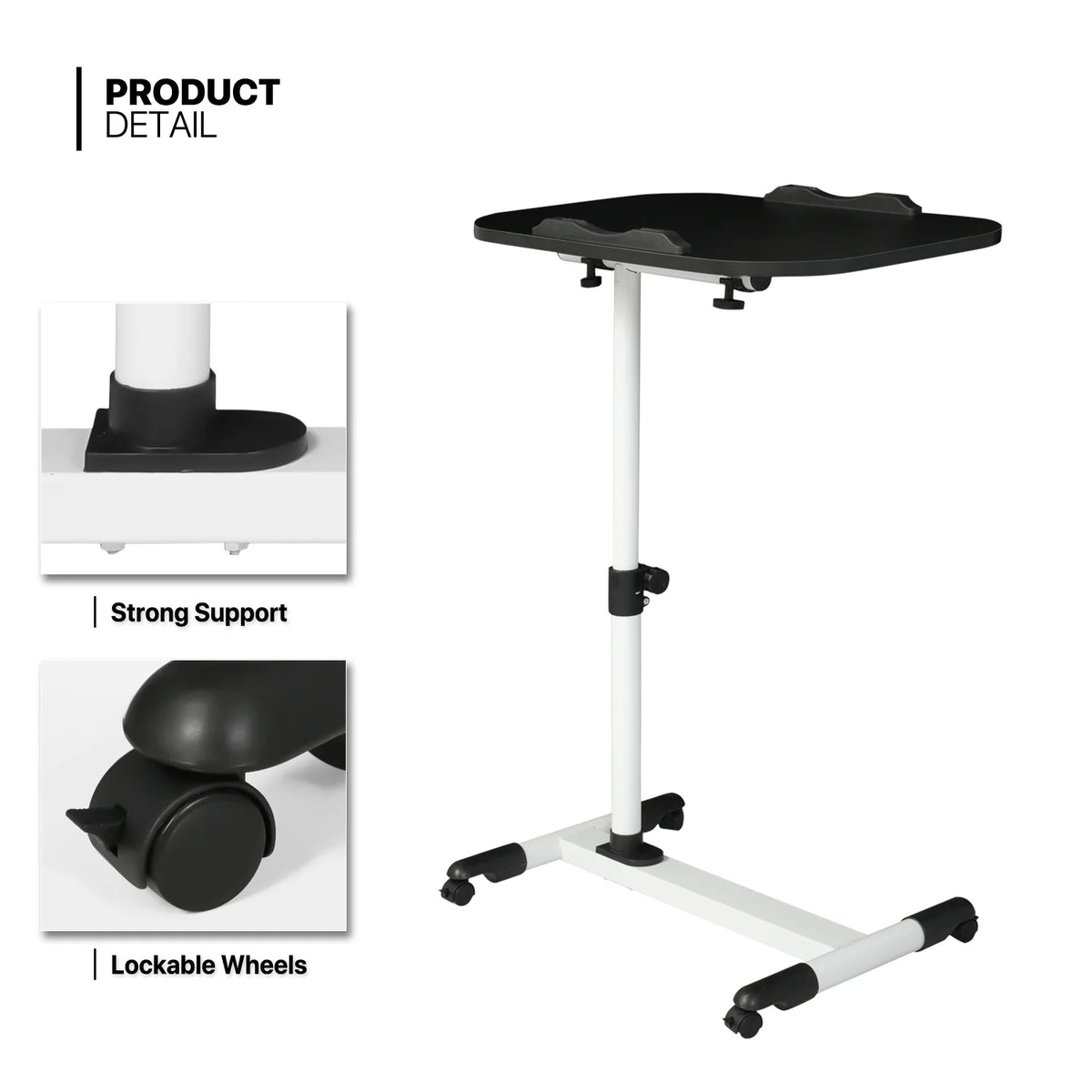 White Height Adjustable Mobile Computer Desk with Casters K687985