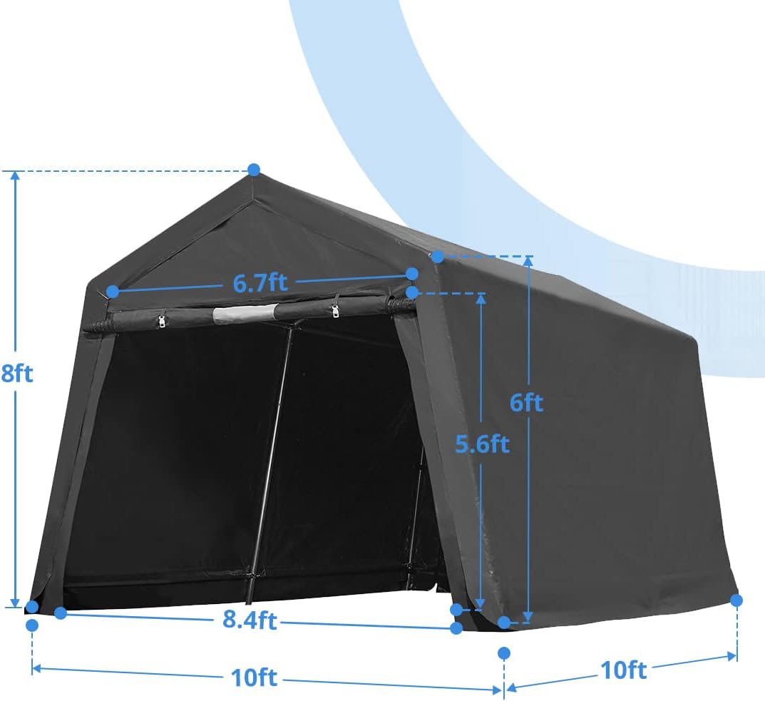 10x10 ft Heavy Duty Portable Canopy Storage Shelter Carport with 2 Roll up Zipper Doors & Vents N5469