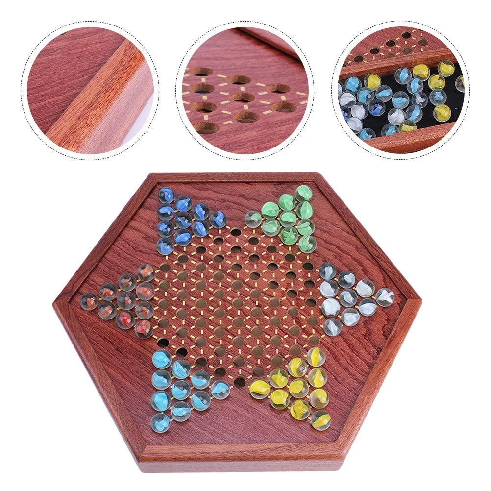 Chinese Checkers Wooden Board Game with Drawer Glass Marbles M810