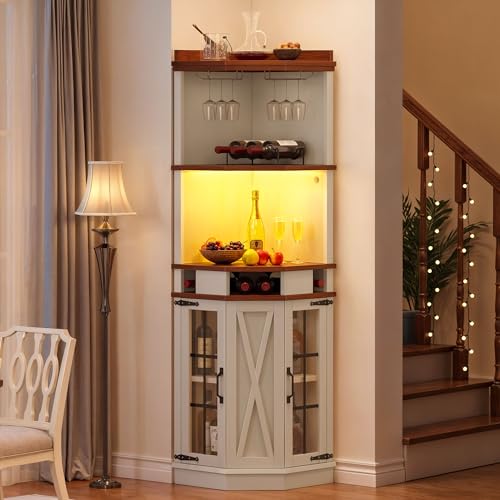 72" Tall White Corner Bar Cabinet with Glass Door Y741577