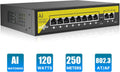 8 Port PoE Switch with 2 Ethernet Uplink Ports, 120 W, Metal Case W28223