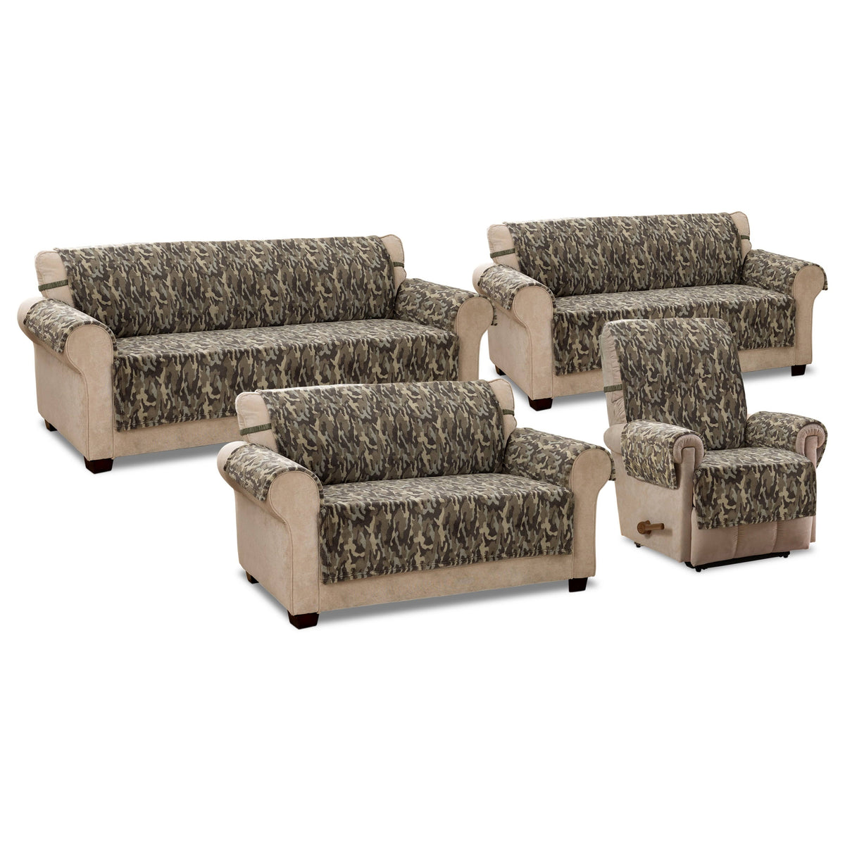 Olive Green Camo Plush Sofa Cover N487