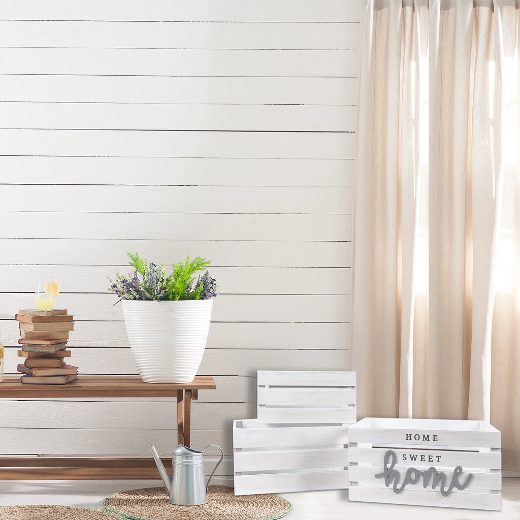 Rustic Whitewashed Nesting Storage Crates, Set of Three E954244