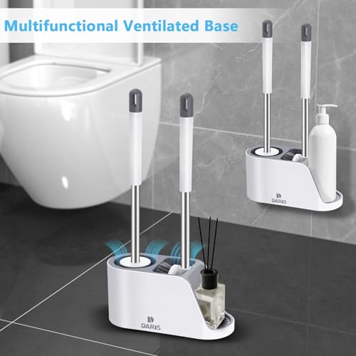 2-Way Toilet Brush with Ventilated Holder Silicone and Bristle Brushes with Aluminum Handle E92210