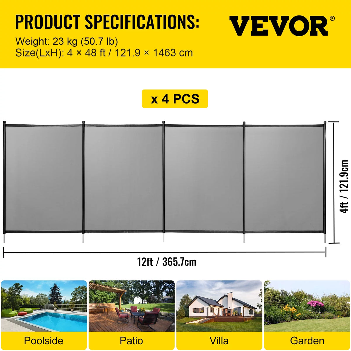 Black 4 x 48 ft Removable Pool Fence Mesh H3699