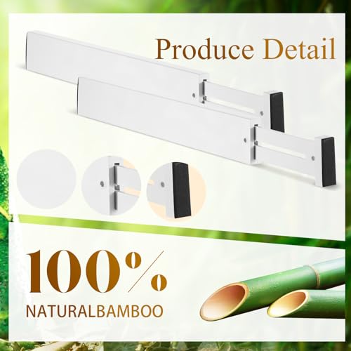 12 Pcs Bamboo Drawer Dividers Adjustable 2.4" High 17"-22" White X723151