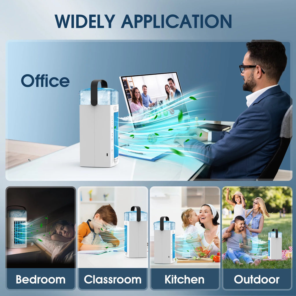 Portable Air Conditioner Desk Fan Humidifier 3 Speeds LED Light G9663