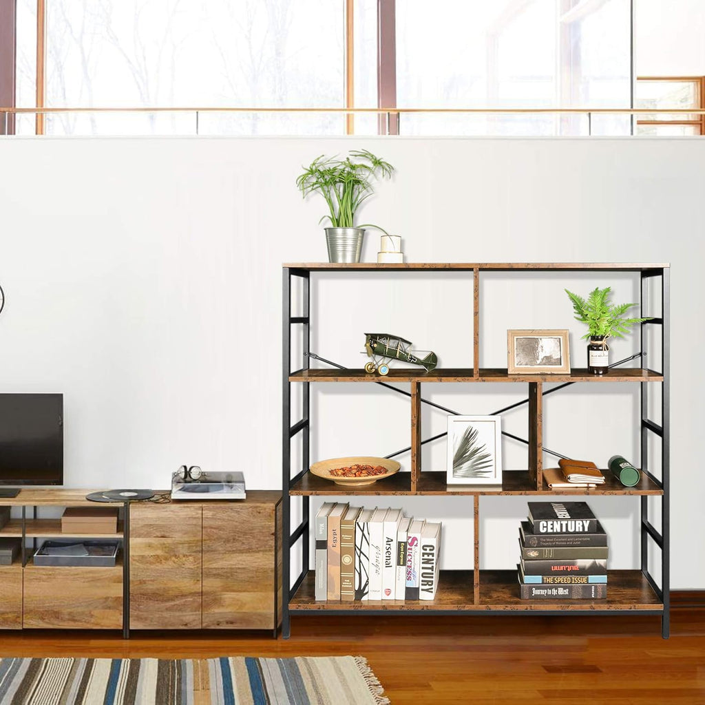 Rustic Brown 3-Tier Bookcase with Open Storage Shelves E630