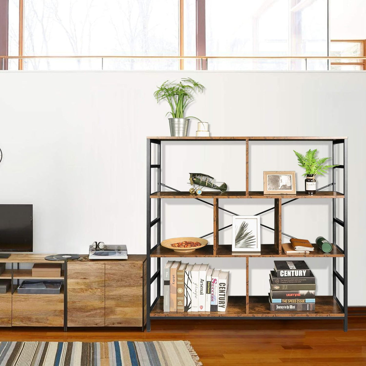 Rustic Brown 3-Tier Bookcase with Open Storage Shelves E630