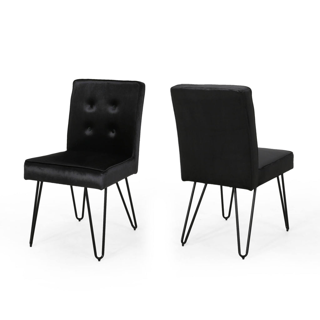 Set of 2 Tufted Velvet Dining Chairs Black I7024