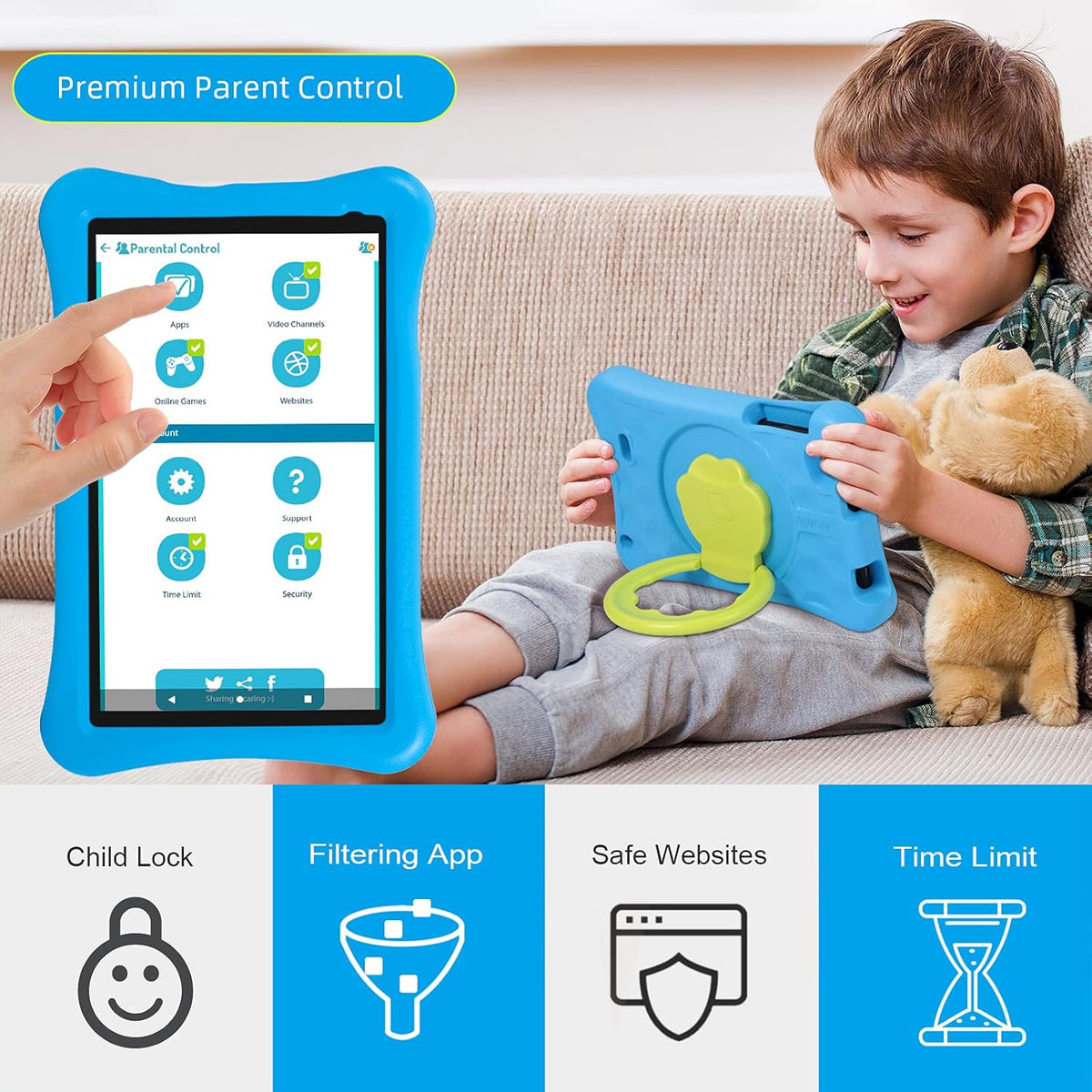 10.1 inch Kids Tablets Android 10 Go 2GB+32GB Blue L4707
