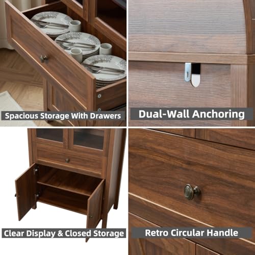 Pantry Cabinet with Drawer, 2 Cabinets and 6 Door Shelves, Adjustable Shelves, 71.65" C8055