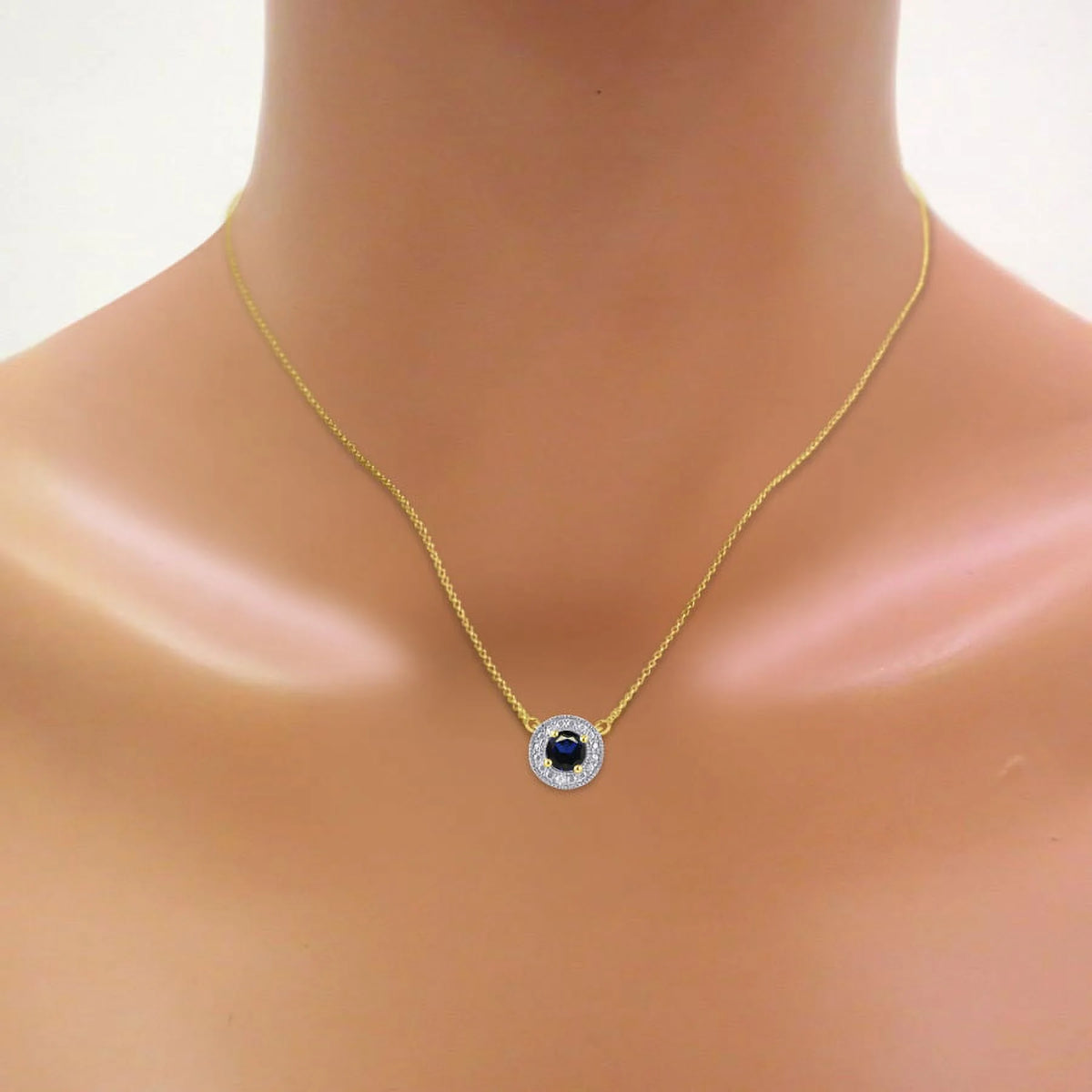 Yellow Gold Plated Silver 925 Halo Necklace with Genuine Diamonds O50632