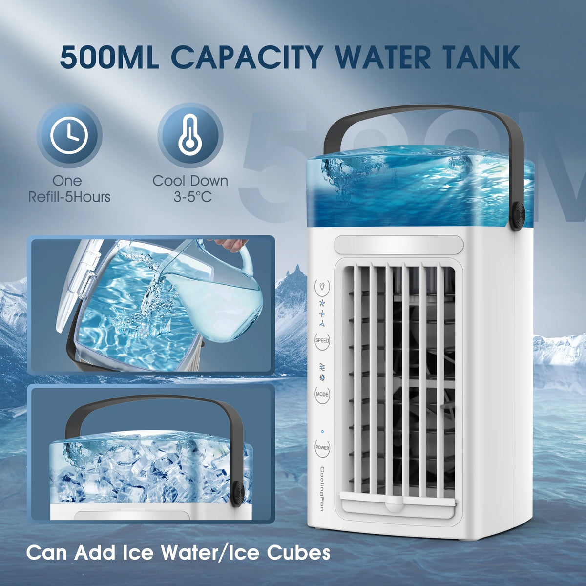 Portable Air Conditioner Desk Fan Humidifier 3 Speeds LED Light G9663