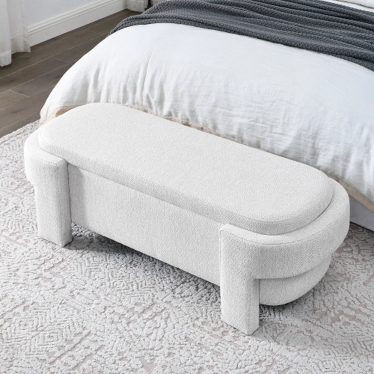 51" Chenille Upholstered Storage Ottoman Bench A171356