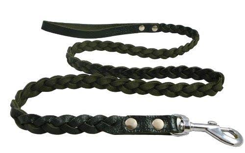Fully Braided Leather Dog Leash 4 ft Long 3/4" Wide Black L121