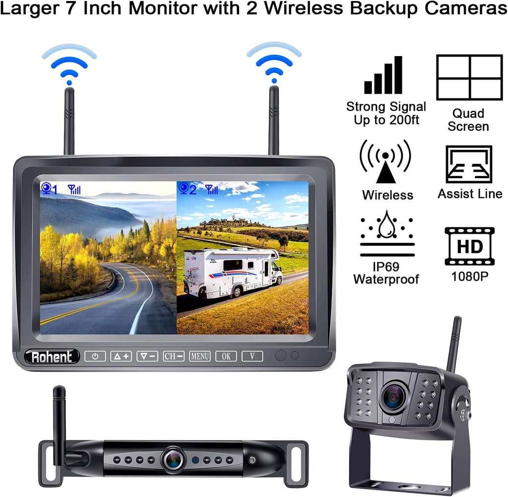 Wireless Backup Camera System with 7 Inch Monitor and 2 Cameras Z3491
