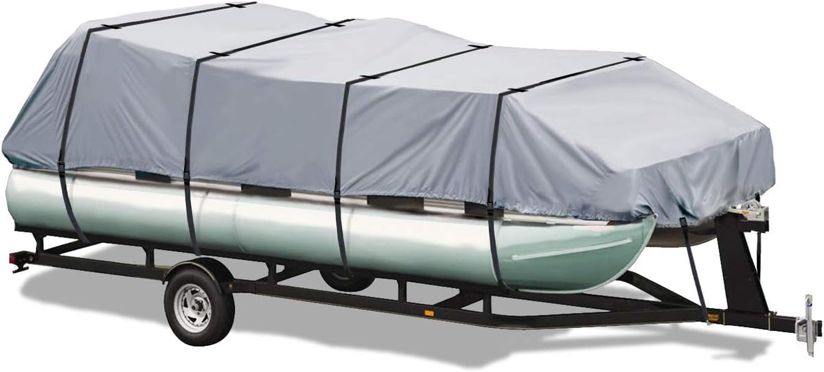 Pontoon Boat Cover, Waterproof 600D Polyester Trailerable, 17 ft to 20 ft Long, Blue E61293