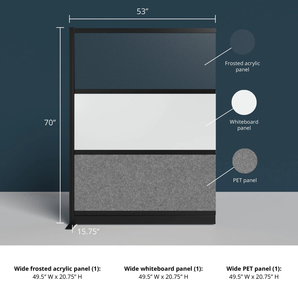 Modular Wall 53in x 70in Add-On with Whiteboard, Frosted Acrylic & Sound Absorbent Panels V31848