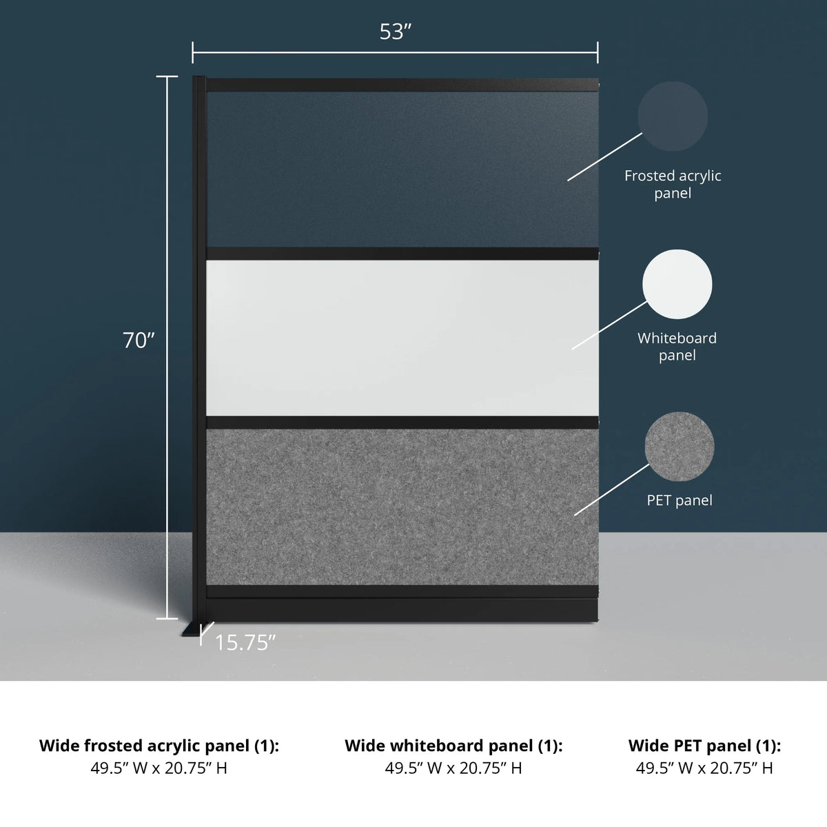 Modular Wall 53in x 70in Add-On with Whiteboard, Frosted Acrylic & Sound Absorbent Panels V31848