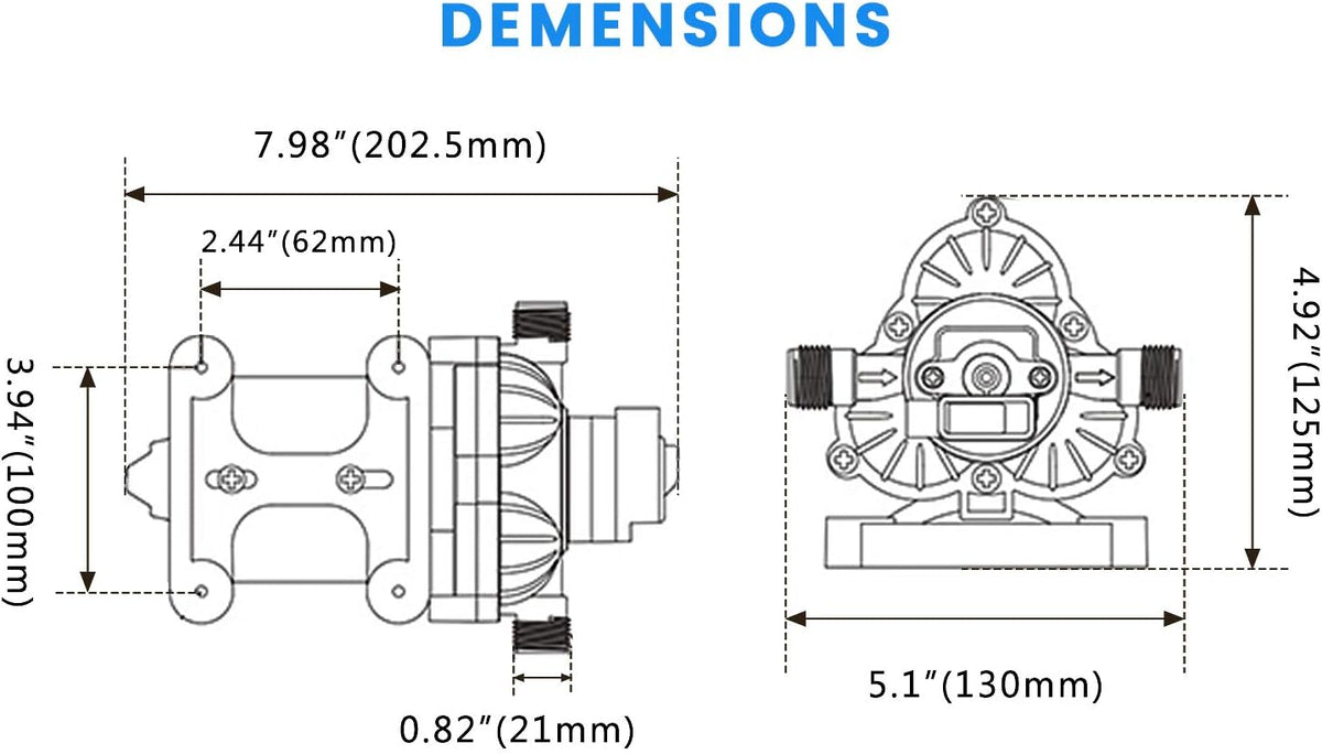 12V Self Priming Diaphragm Pump with Pressure Switch 3.0GPM 45PSI Pack of 2 A254