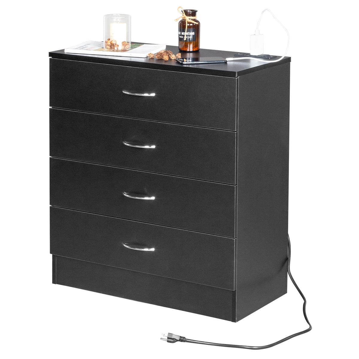Black 4 Drawer Dresser with Power Outlets C58824