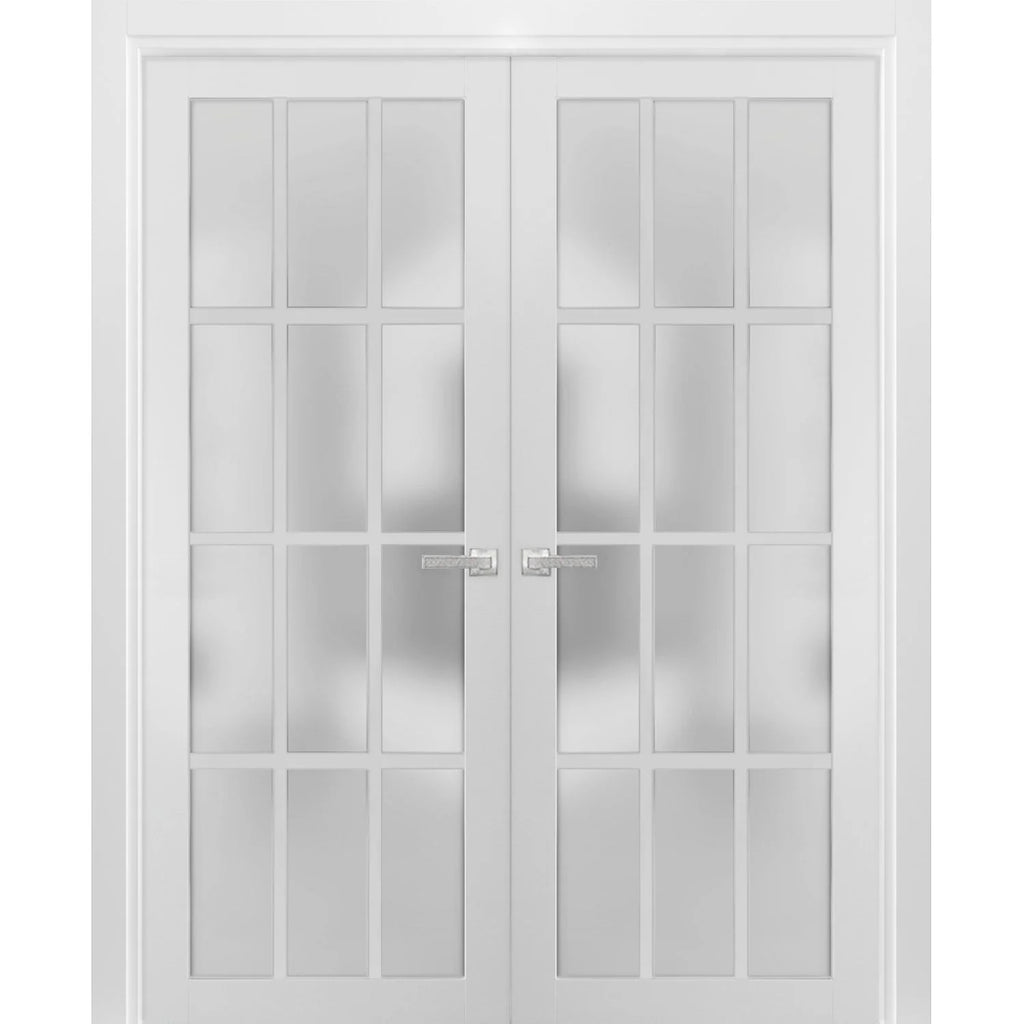 Solid French Double Doors 48 x 80 inches Frosted Glass 12 Lites V613436