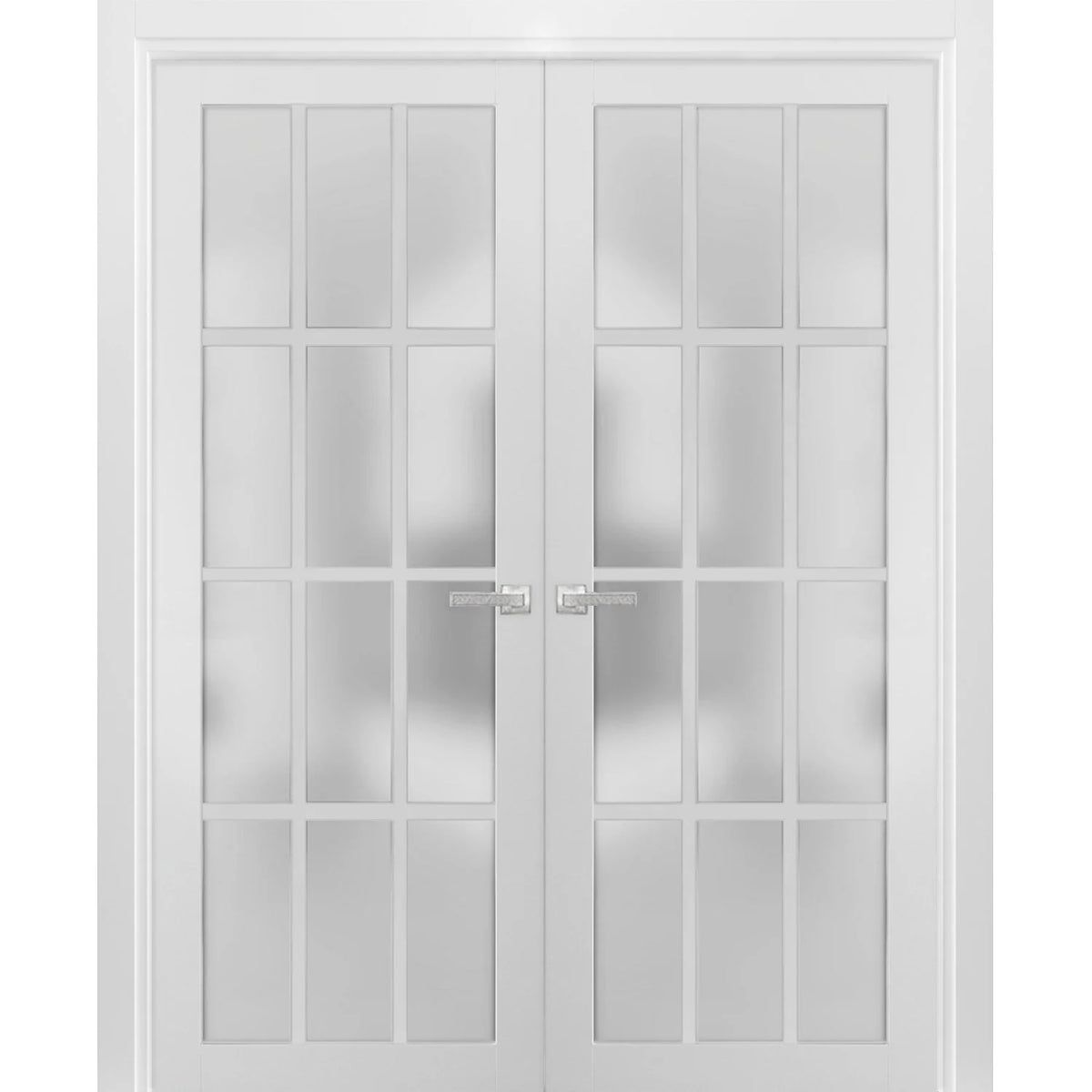 Solid French Double Doors 48 x 80 inches Frosted Glass 12 Lites V613436