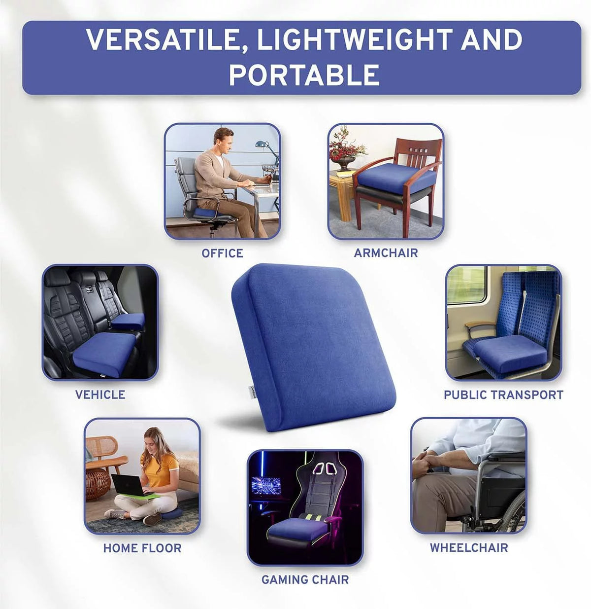 Extra Large Firm Memory Foam Seat Cushion 19x18x3" Navy V942146