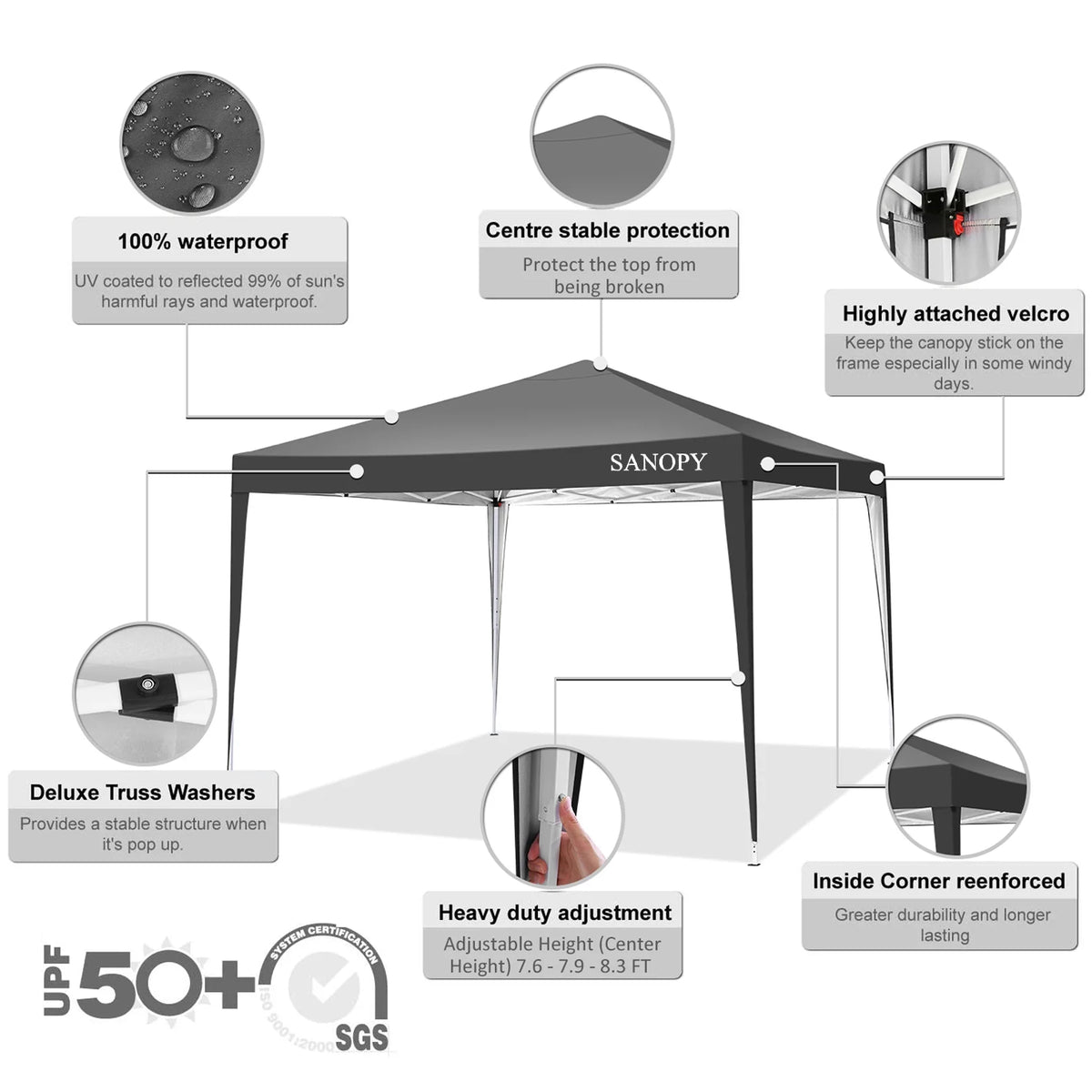 10'x10' Pop Up Canopy Tent with Sandbag & Carrying Bag, Khaki R980627