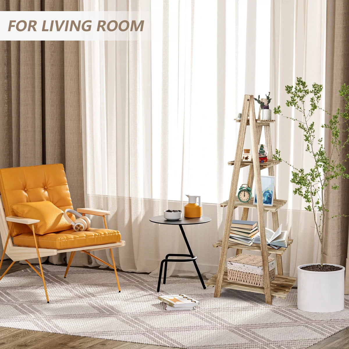 5-Tier Ladder Shelf Bookcase Storage Display Shelf Natural S37768
