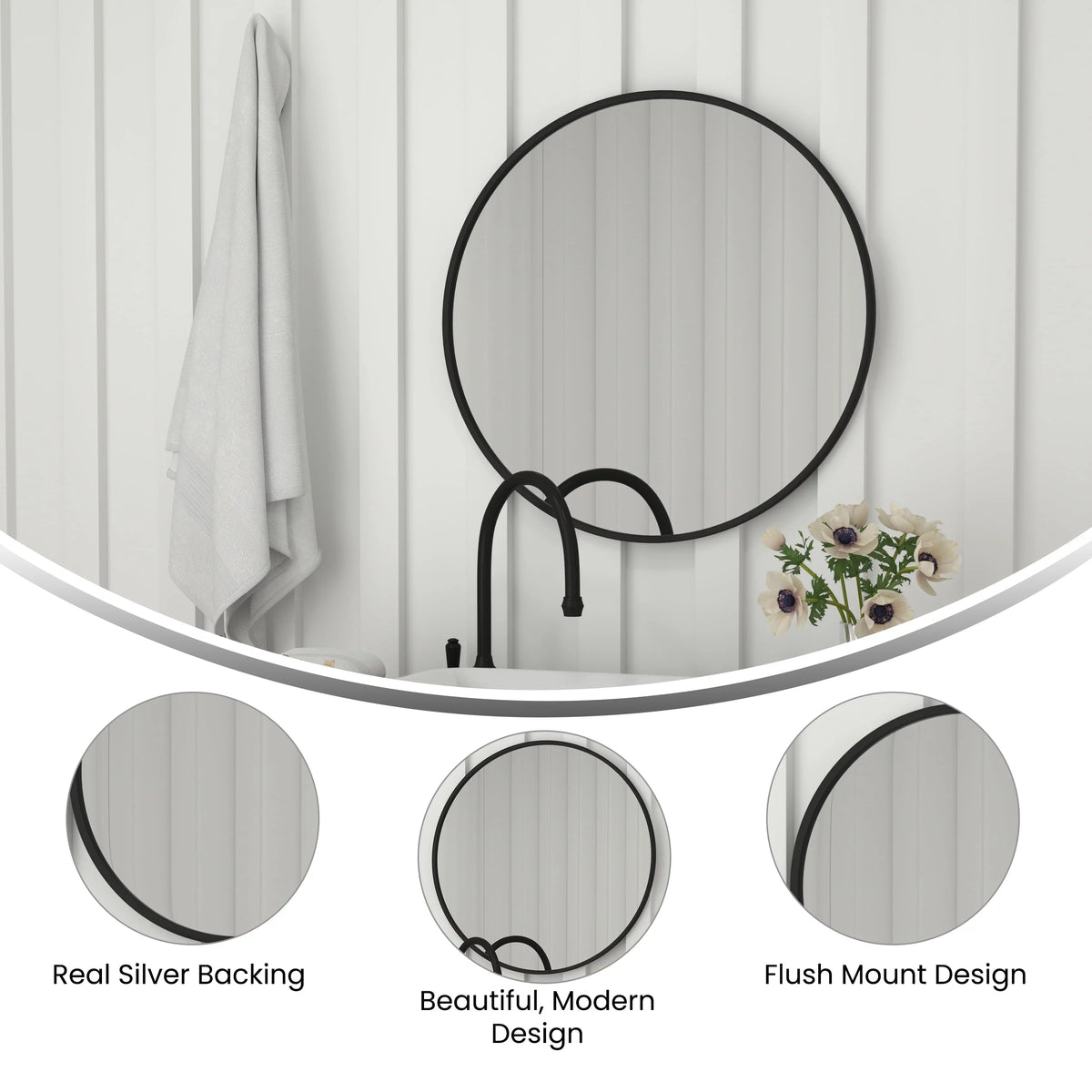 Black Modern Wall Mounted Mirror W609