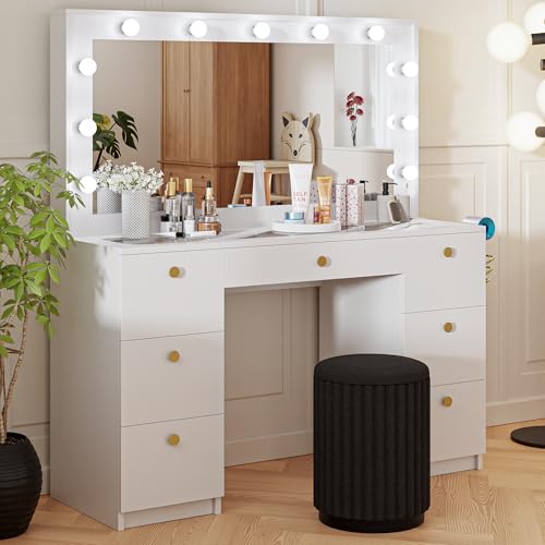 Black 7 Drawer Makeup Vanity Desk with Lights K50863