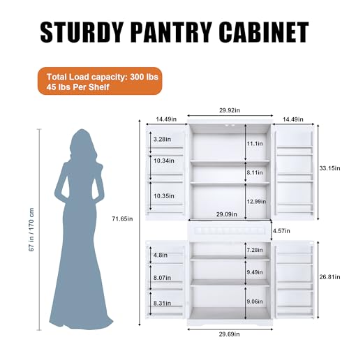 Pantry Cabinet with Drawer, 2 Cabinets and 6 Door Shelves, Adjustable Shelves, 71.65" C8055