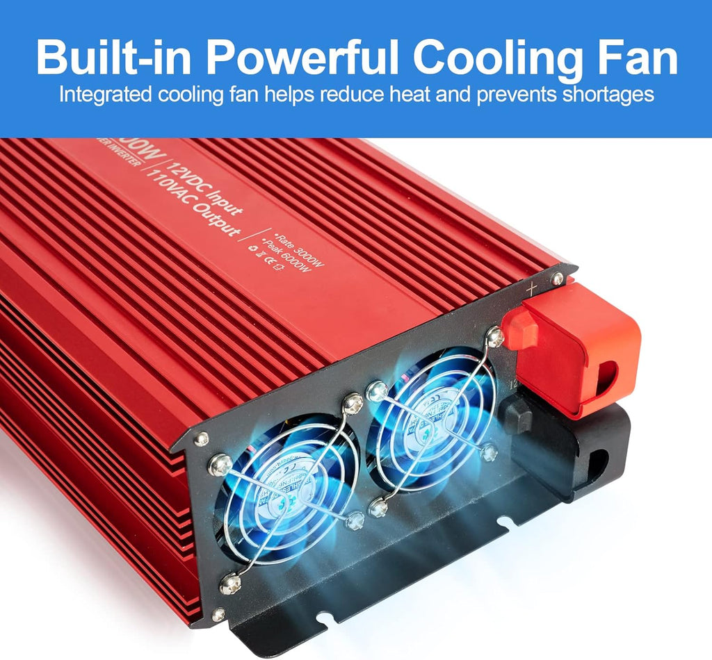 3000W Power Inverter with Dual AC Outlets & USB Port, DC12 to 24V, Modified Sine Wave K6690