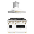 48 In. Dual Fuel Range and Range Hood with White Matte Door and Gold Accents E60083