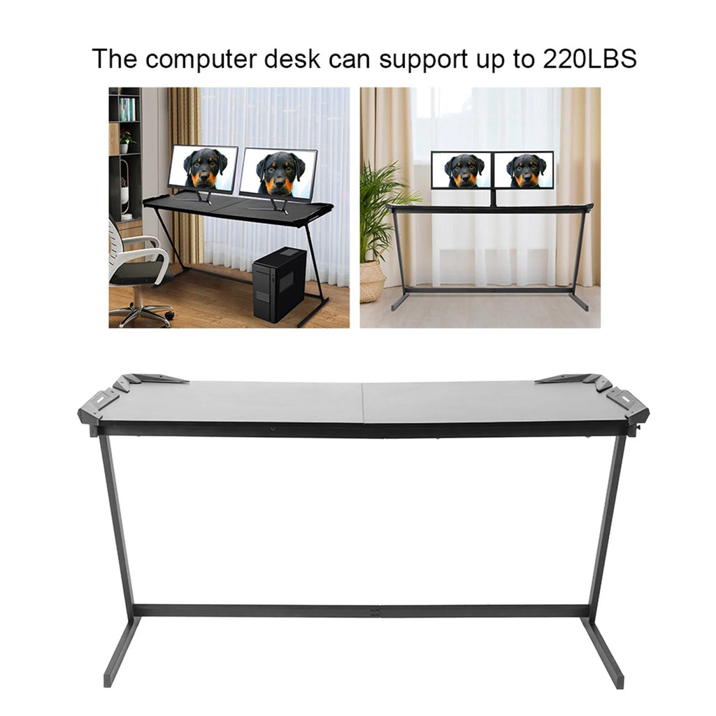 Black 59in Computer Desk Gaming Desk with LED Light V321