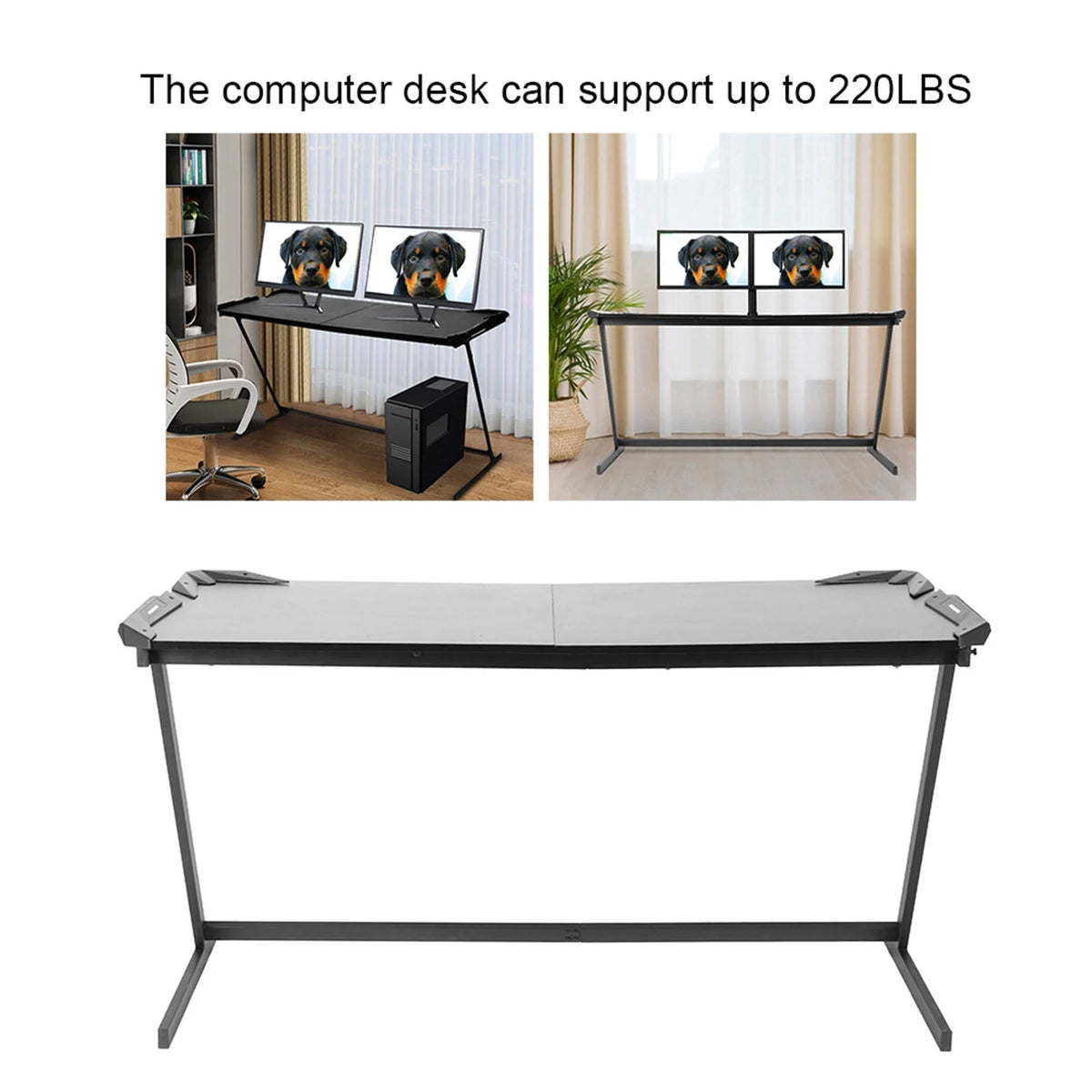 Black 59in Computer Desk Gaming Desk with LED Light V321