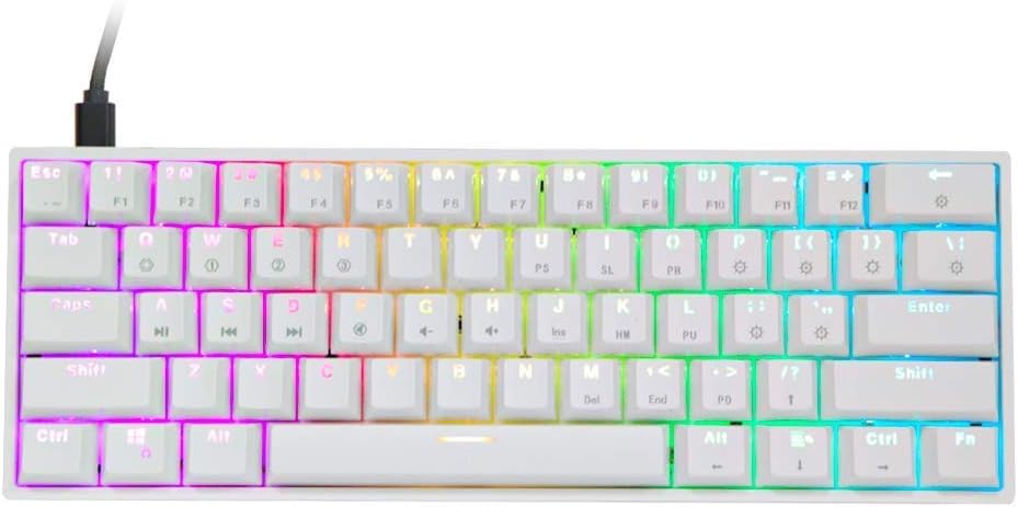White 61 Keys Hot Swappable 60% Mechanical Keyboard with RGB Backlit Doubleshot ABS Keycaps J836